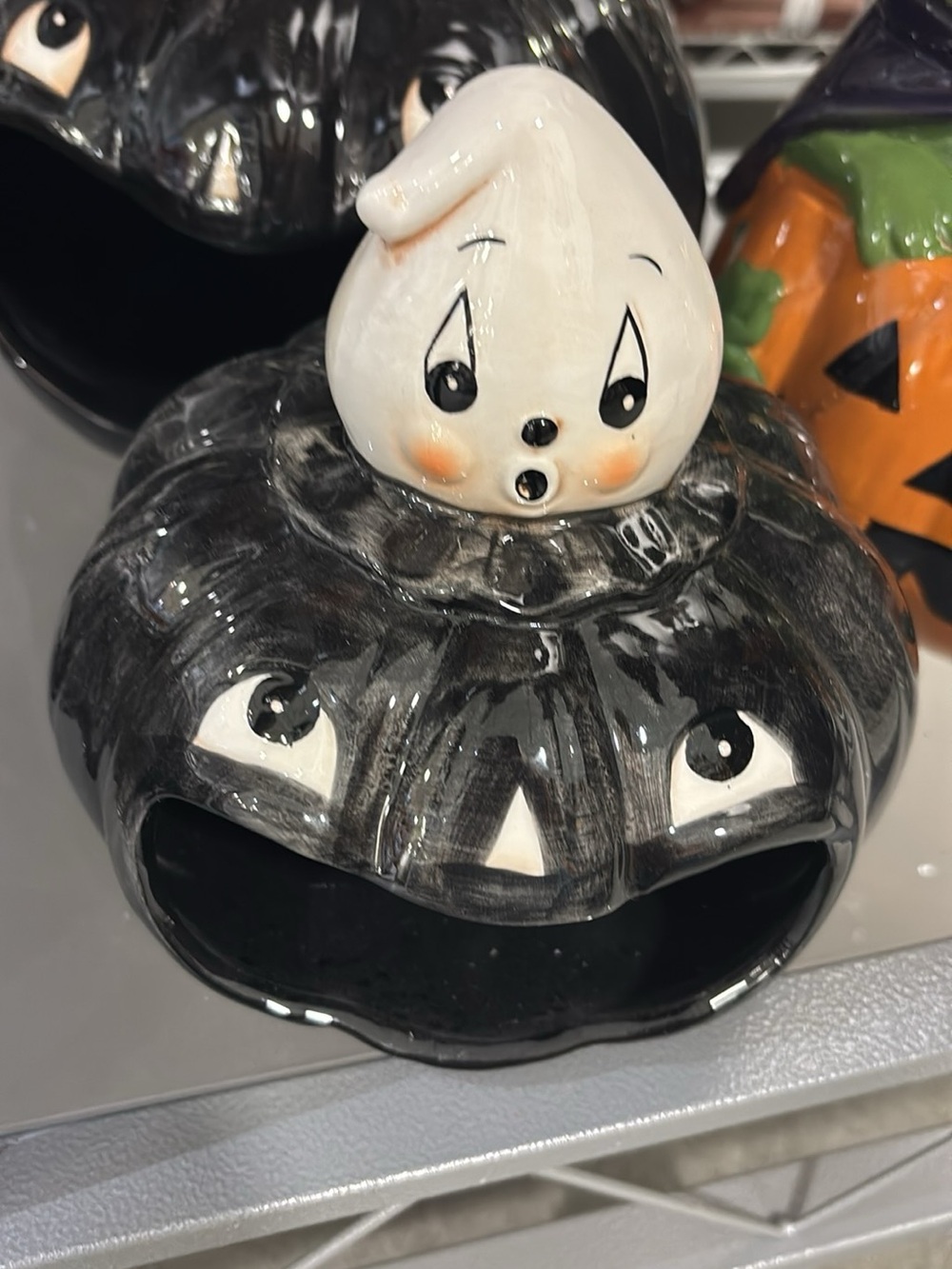 Johanna Parker Whimsical Black Pumpkin Ghost Ceramic Home Art Halloween